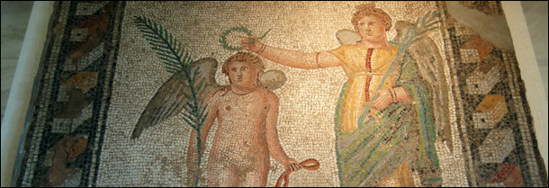 Nike Crowning Olympic Athlete, Mosaic Floor at Olympia, Greece photographed by Robert Wallace at Flickr.